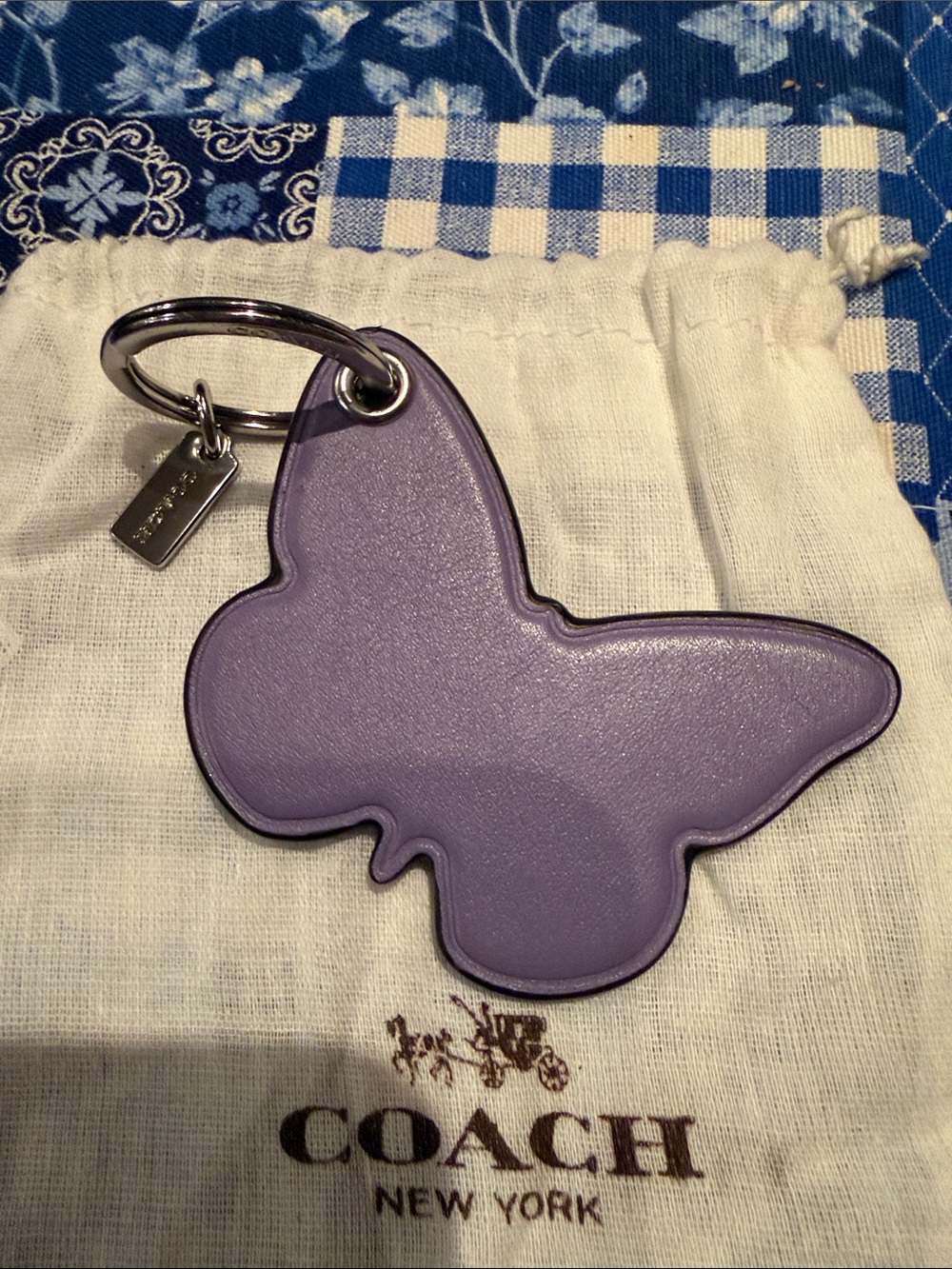 Coach Lavender Butterfly Leather Keyring with Silver Hardware